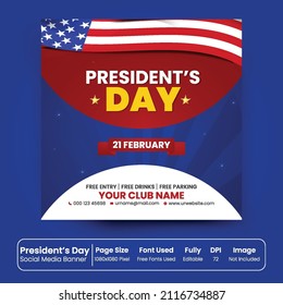 President Day sale 21 February.Social media banner for US president's day	
