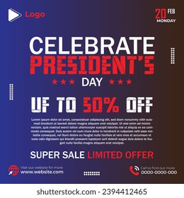 President day social media facebook post |  happy presidents day banner design | promotion american independenc day instagram post | president day template | usa independenc facebook, creative design