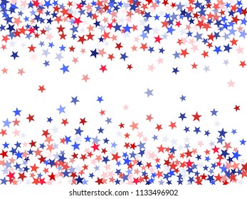 President Day USA background with stardust frame. Red and blue star dust border for American Independence Day graphic design. Flying holiday stars confetti for President Day celebration on white.