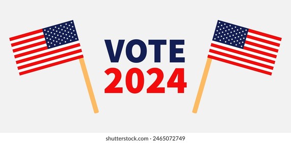 President election day. Vote 2024. Voting concept. Two American flag set. Simple sign symbol. Invitation Greeting Card Print template. Flat design. White background. Isolated. Vector illustration