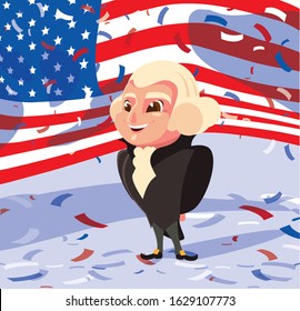 President George Washington With Flag Usa , President Day Vector Illustration Design