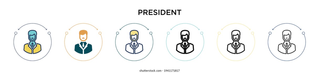President icon in filled, thin line, outline and stroke style. Vector illustration of two colored and black president vector icons designs can be used for mobile, ui, web
