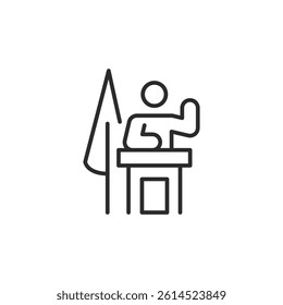 President icon for web, mobile, promo signifies conflict. For law, justice, politic categories. Single outline, vector illustration.