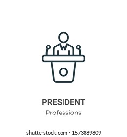 President outline vector icon. Thin line black president icon, flat vector simple element illustration from editable professions concept isolated on white background