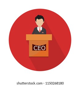 president speech flat icon - public speaker character vector Illustration. CEO - Shutterstock ID 1150268180