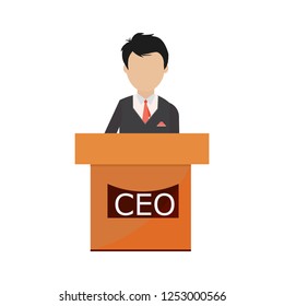 president speech flat icon - public speaker character vector Illustration. CEO