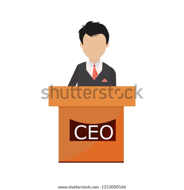 大統領のスピーチフラットアイコン 公開スピーカーのキャラクターベクター画像イラスト Ceo のベクター画像素材 ロイヤリティフリー