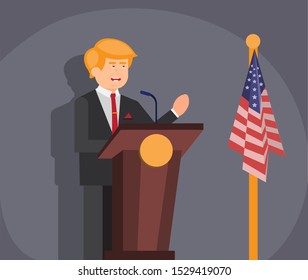 president speech in podium, president american donald trump illustration flat design svg