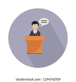 President Speech With Podium Flat Icon - Public Speaker Character Vector Illustration. CEO - Podium