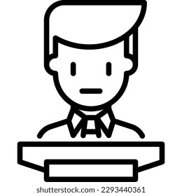 President at tribune thin line icon. Speaker on conference. Modern vector illustration.