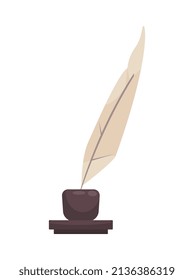 President workplace official residence composition with isolated image of feather pen in inkstand vector illustration
