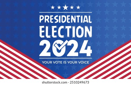 Presidental election day. Vote 2024 in USA, banner design.Political election campaign.Patriotic American element. Poster, card, banner and background. Vector illustration. 
