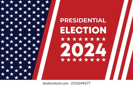 Dia da eleição presidencial. Vote em 2024 nos EUA, design de banner.Campanha eleitoral política.Elemento patriótico americano. Cartaz, cartão, faixa e fundo. Ilustração vetorial. 
