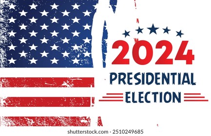 Dia da eleição presidencial. Vote em 2024 nos EUA, design de banner.Campanha eleitoral política.Elemento patriótico americano. Cartaz, cartão, faixa e fundo. Ilustração vetorial. 
