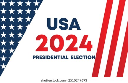 Dia da eleição presidencial. Vote em 2024 nos EUA, design de banner.Campanha eleitoral política.Elemento patriótico americano. Cartaz, cartão, faixa e fundo. Ilustração vetorial. 
