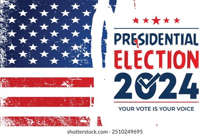 Dia da eleição presidencial. Vote em 2024 nos EUA, design de banner.Campanha eleitoral política.Elemento patriótico americano. Cartaz, cartão, faixa e fundo. Ilustração vetorial. 
