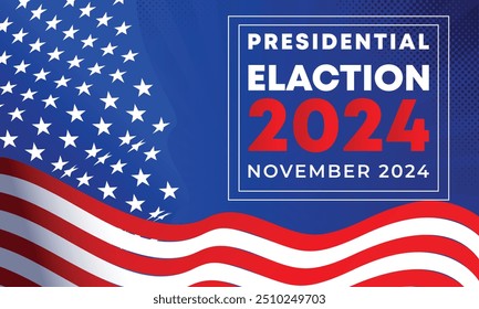 Dia da eleição presidencial. Vote em 2024 nos EUA, design de banner.Campanha eleitoral política.Elemento patriótico americano. Cartaz, cartão, faixa e fundo. Ilustração vetorial. 
