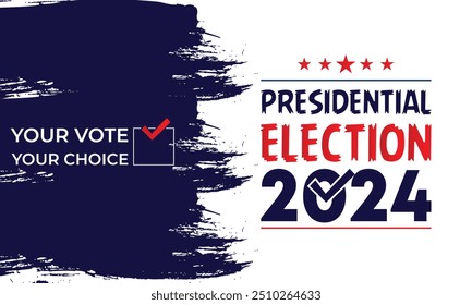 Dia da eleição presidencial. Vote em 2024 nos EUA, design de banner.Campanha eleitoral política.Elemento patriótico americano. Cartaz, cartão, faixa e fundo. Ilustração vetorial. 
