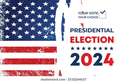 Dia da eleição presidencial. Vote em 2024 nos EUA, design de banner.Campanha eleitoral política.Elemento patriótico americano. Cartaz, cartão, faixa e fundo. Ilustração vetorial. 
