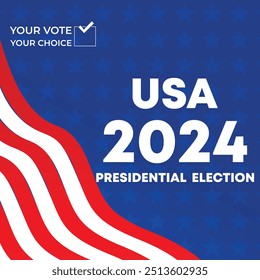 Dia da eleição presidencial. Vote em 2024 nos EUA, design de banner.Campanha eleitoral política.Elemento patriótico americano. Cartaz, cartão, faixa e fundo. Ilustração vetorial. 
