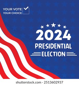 Dia da eleição presidencial. Vote em 2024 nos EUA, design de banner.Campanha eleitoral política.Elemento patriótico americano. Cartaz, cartão, faixa e fundo. Ilustração vetorial. 
