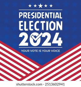 Dia da eleição presidencial. Vote em 2024 nos EUA, design de banner.Campanha eleitoral política.Elemento patriótico americano. Cartaz, cartão, faixa e fundo. Ilustração vetorial. 
