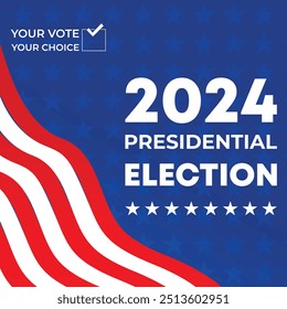 Dia da eleição presidencial. Vote em 2024 nos EUA, design de banner.Campanha eleitoral política.Elemento patriótico americano. Cartaz, cartão, faixa e fundo. Ilustração vetorial. 
