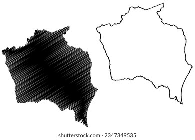 Mapa de ilustración vectorial de la municipalidad de Presidente Kennedy (estado de Espírito Santo, municipios del Brasil, República Federativa del Brasil), mapa de esbozos