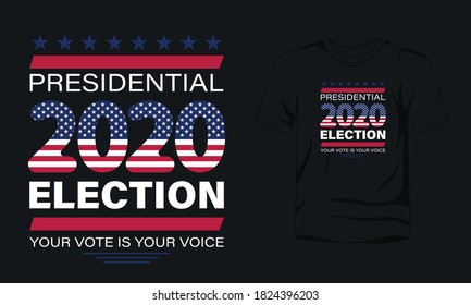 Tipografía "Elección Presidencial 2020" diseño de camisetas electorales en Estados Unidos.