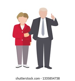 Presidential candidate shaking hand. People shaking hands. Two business partners. Co-working process vector illustration. President debates.