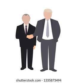 Presidential candidate shaking hand. People shaking hands. Two business partners. Co-working process vector illustration. President debates.