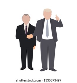 Presidential candidate shaking hand. People shaking hands. Two business partners. Co-working process vector illustration. President debates.