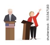 Presidential candidate speaks to people from tribune. Flat tribune Icon web. President debates. Vector illustration