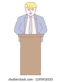 Presidential candidate speaks to people from tribune. Flat tribune Icon web. President debates. Vector illustration