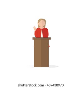 Presidential candidate speaks to people from tribune. Flat tribune Icon web. President debates. Vector illustration