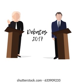 Presidential candidate speaks to people from tribune. Flat tribune Icon web. President debates. Vector illustration