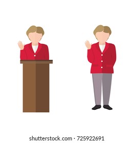 Presidential candidate speaks to people from tribune. Business people infographics elements. President debates. Vector illustration