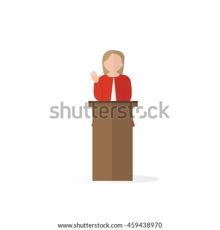 Presidential candidate speaks to people from tribune. Flat tribune Icon web. President debates. Vector illustration