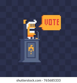 Presidential candidate. Voting in elections. Pixel art. 8-bit style. Isolated vector illustration.