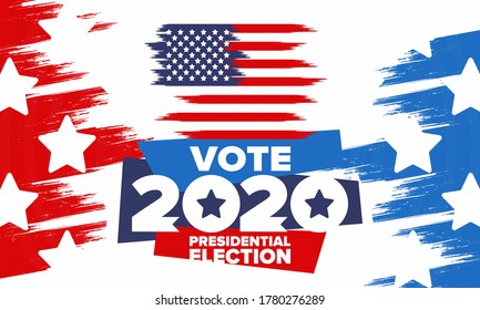 Präsidentschaftswahlen 2020 in den Vereinigten Staaten. Abstimmung: 3. November Wahlen in den USA. Patriotisches amerikanisches Element. Poster, Karte, Banner und Hintergrund. Vektorgrafik