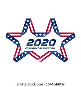 Presidential election 2020 in USA. Start of Political election campaign. Unusual Stylized star with american flag colors and symbols. Election voting poster. Vector.