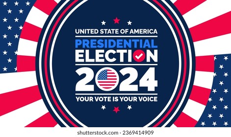 Presidential election 2024 background design template with USA flag. Vote in USA flag banner design. Election voting poster. president voting 2024. Political election 2024 campaign background.