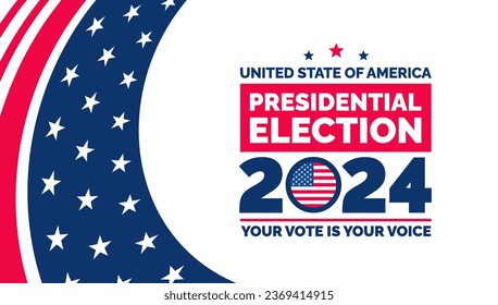 Presidential election 2024 background design template with USA flag. Vote in USA flag banner design. Election voting poster. president voting 2024. Political election 2024 campaign background.