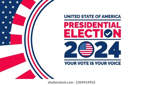 Presidential election 2024 background design template with USA flag. Vote in USA flag banner design. Election voting poster. president voting 2024. Political election 2024 campaign background.