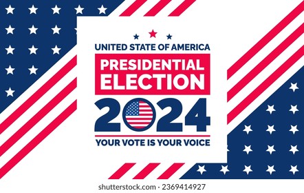 Presidential election 2024 background design template with USA flag. Vote in USA flag banner design. Election voting poster. president voting 2024. Political election 2024 campaign background.