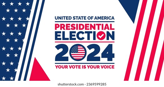 Presidential election 2024 background design template with USA flag. Vote in USA flag banner design. Election voting poster. president voting 2024. Political election 2024 campaign background.