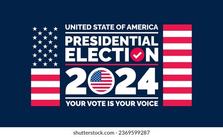 Presidential election 2024 background design template with USA flag. Vote in USA flag banner design. Election voting poster. president voting 2024. Political election 2024 campaign background.