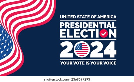 Presidential election 2024 background design template with USA flag. Vote in USA flag banner design. Election voting poster. president voting 2024. Political election 2024 campaign background.