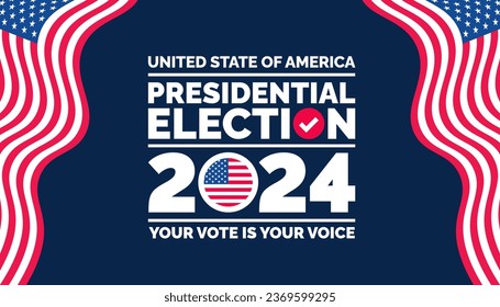 Presidential election 2024 background design template with USA flag. Vote in USA flag banner design. Election voting poster. president voting 2024. Political election 2024 campaign background.