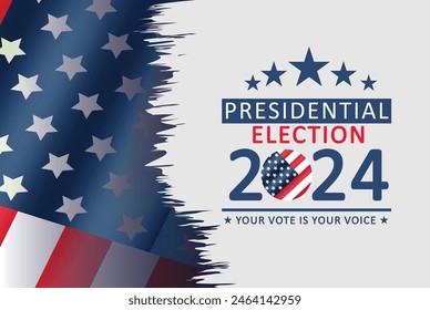 Presidential election 2024 background design template with USA flag. Vote in USA flag banner design. Election voting poster. president voting 2024. Political election 2024 campaign background.
